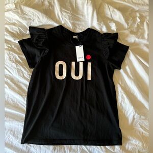 NWT CLARE V. Petite QUI Ruffle Tee in Small - Black.